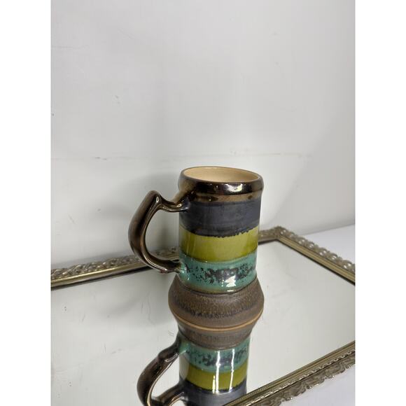 Eduardo Vega Art Pottery Cuenca Ecuador Green Bronze Vintage Half Pint Mug - Picture 2 of 10